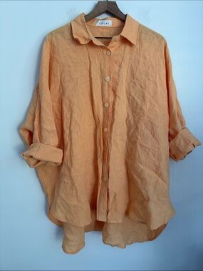 Solai Capri Linen Oversized Button Top Shirt Surf Orange M